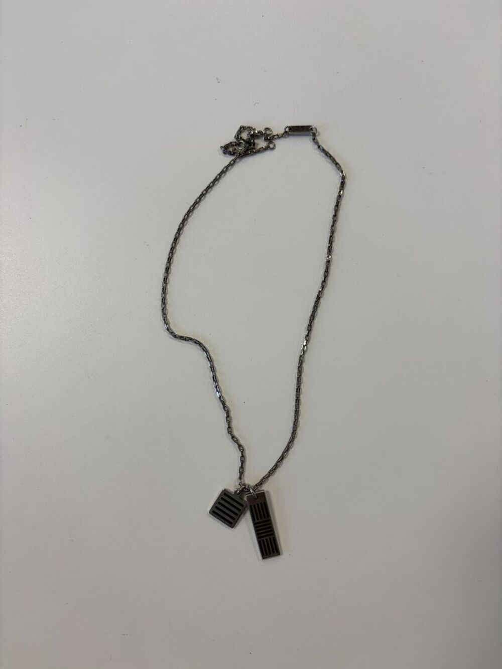 Vintage Silver Tone Double Tag Pendant Necklace